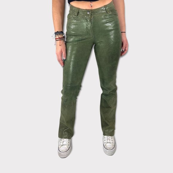 bebe Pants - Vintage Bebe Olive Green Snake Print Pants, size 0